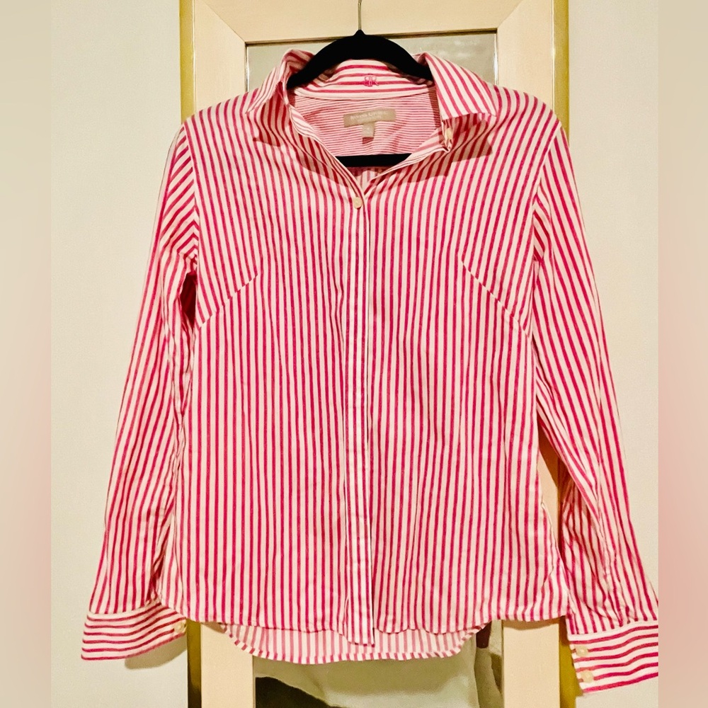 Banana Republic Pink and White Striped Button Down Shirt